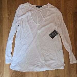 Boston Proper White Relaxed Long Sleeve Blouse